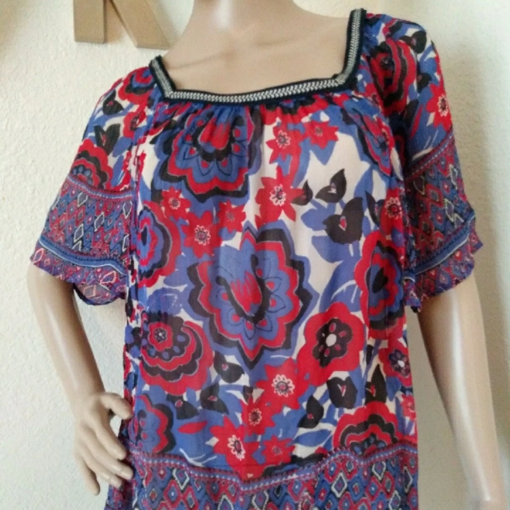 Lucky Brand sheer floral boho top